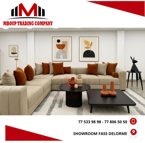 DESIGN (21) Salon angle 6 places en daim local